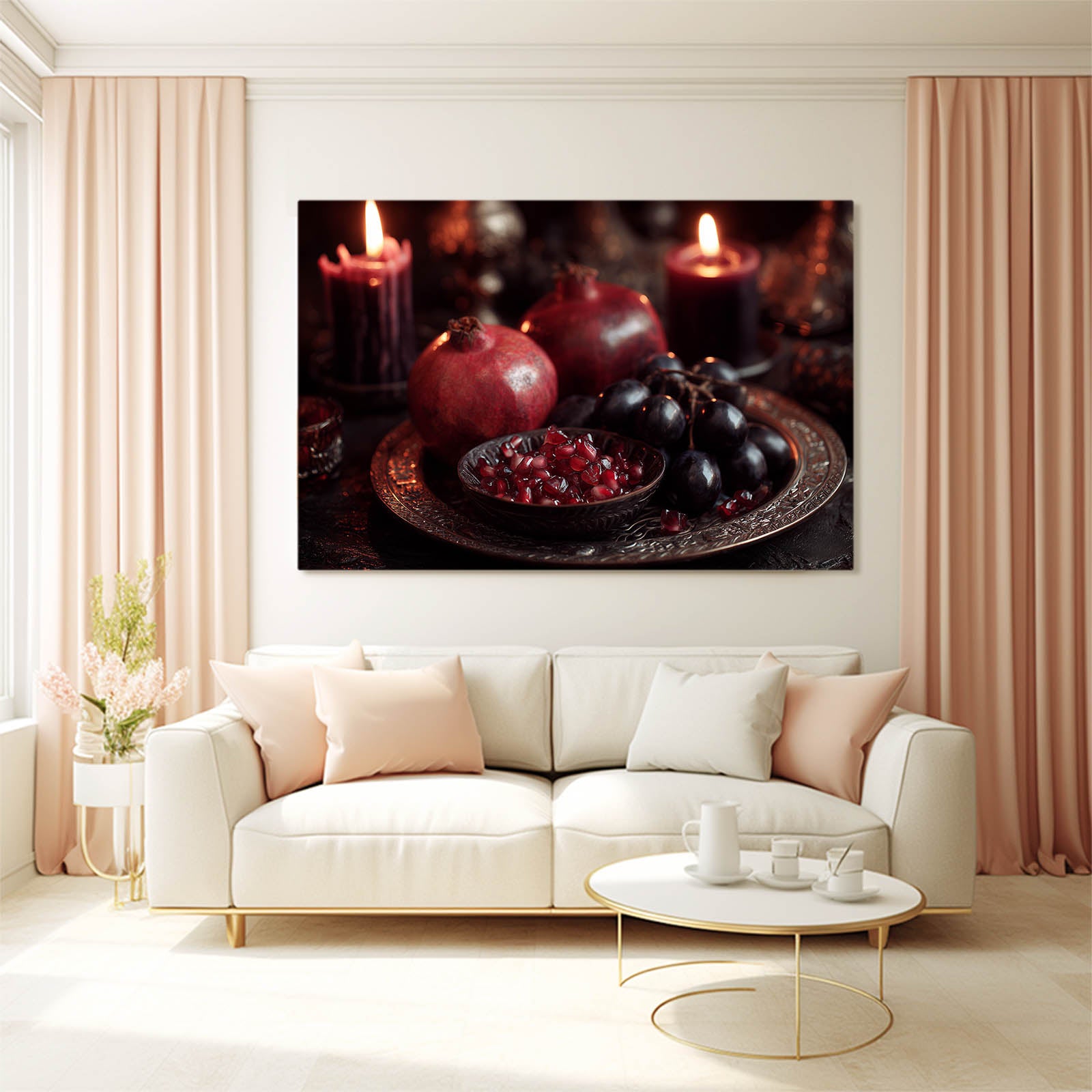Pomegranate Candlelight Fruit Prints – styled in a furnished interior