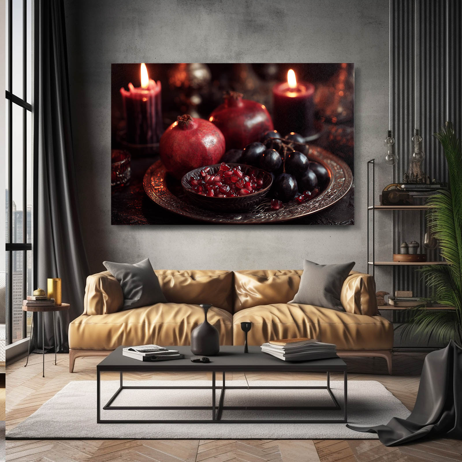 Pomegranate Candlelight Fruit Prints – styled in a furnished interior