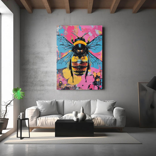 Pop Art Bee — pop art canvas print in blue tones, view 3