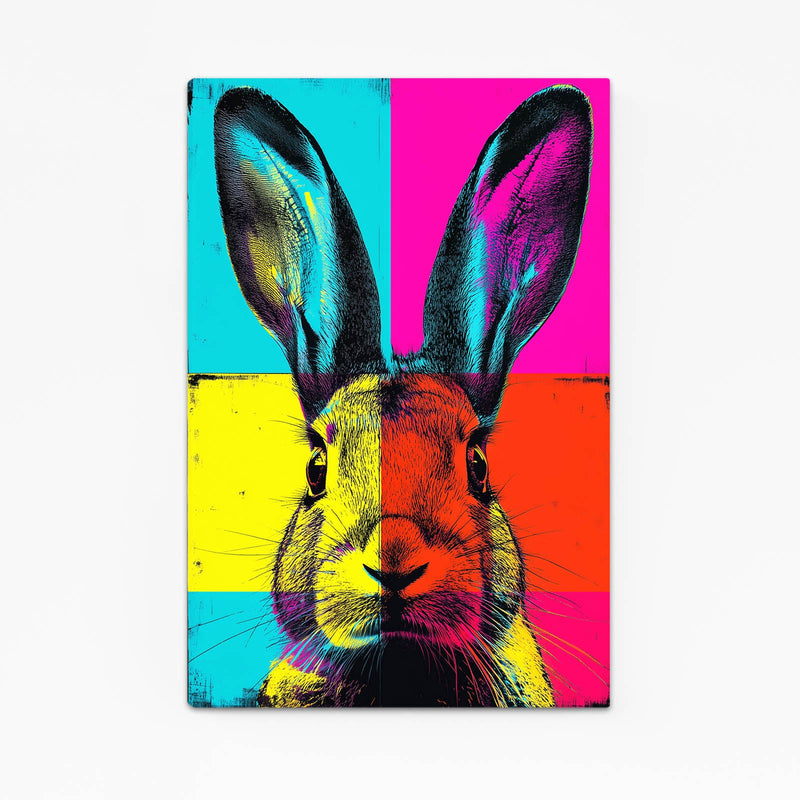 Pop Art Bunny Art – angled canvas view on white background