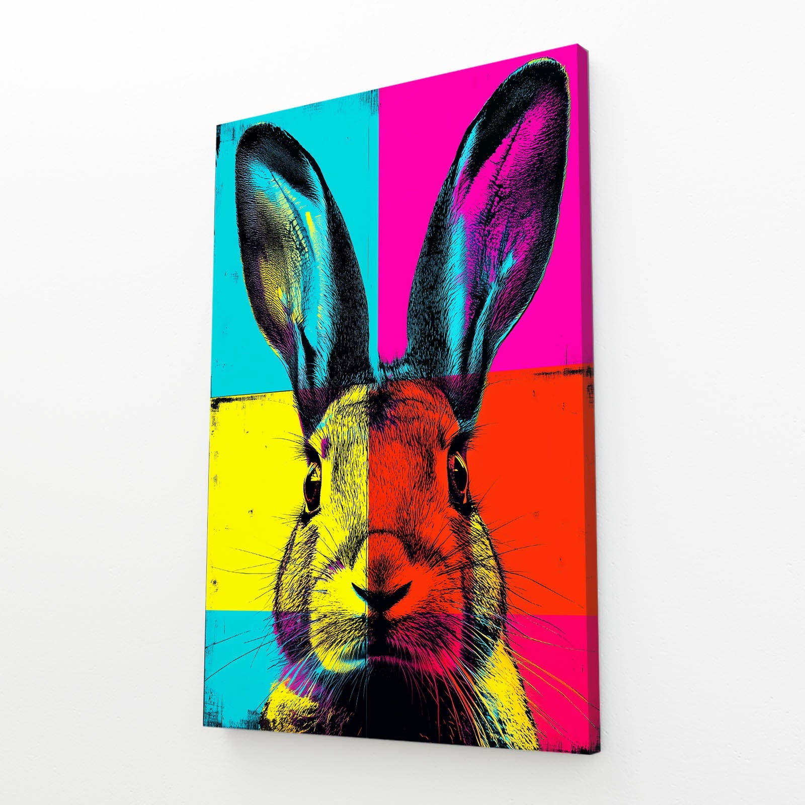 Pop Art Bunny Art – angled canvas view on white background