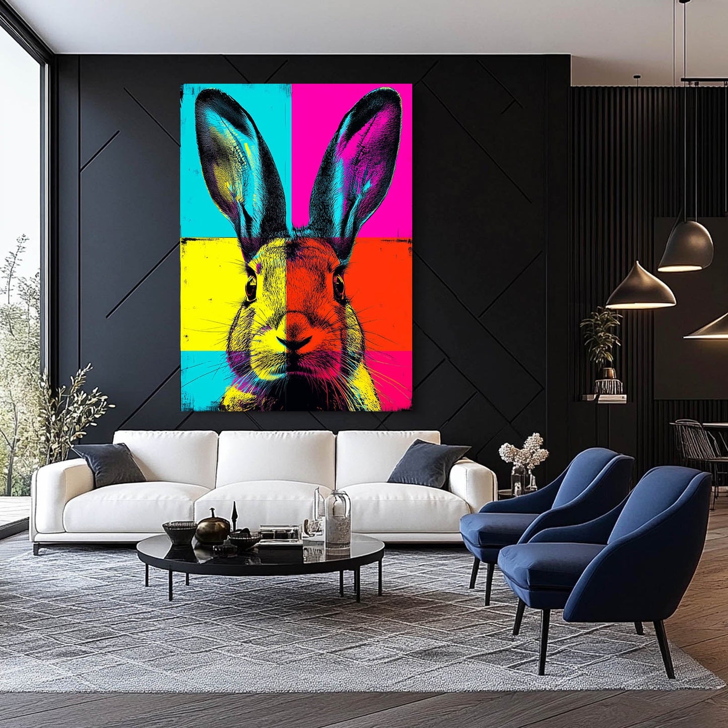 Pop Art Bunny Art – angled canvas view on white background