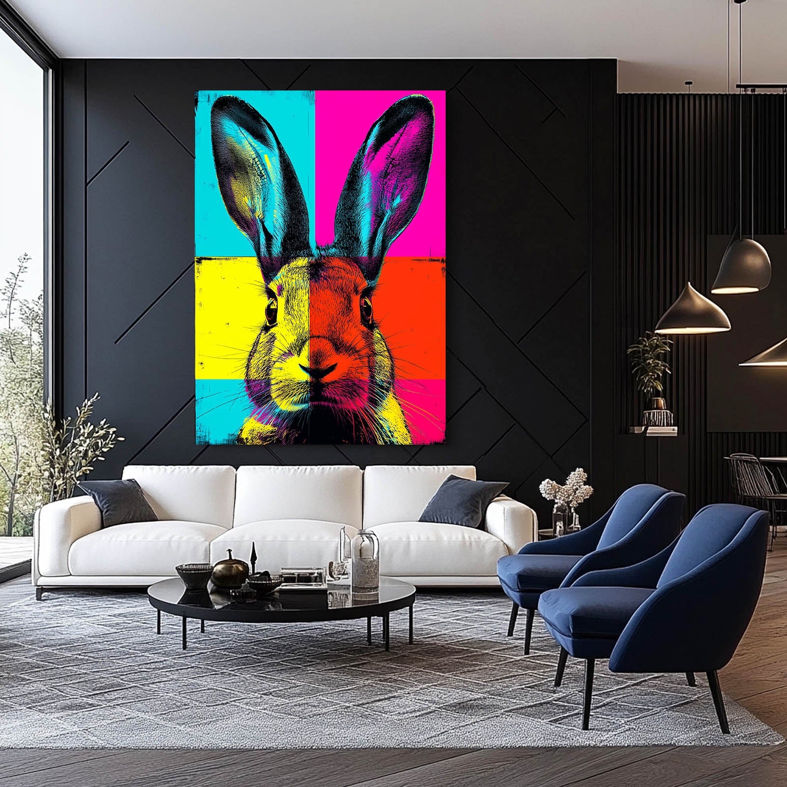 Pop Art Bunny Art – angled canvas view on white background