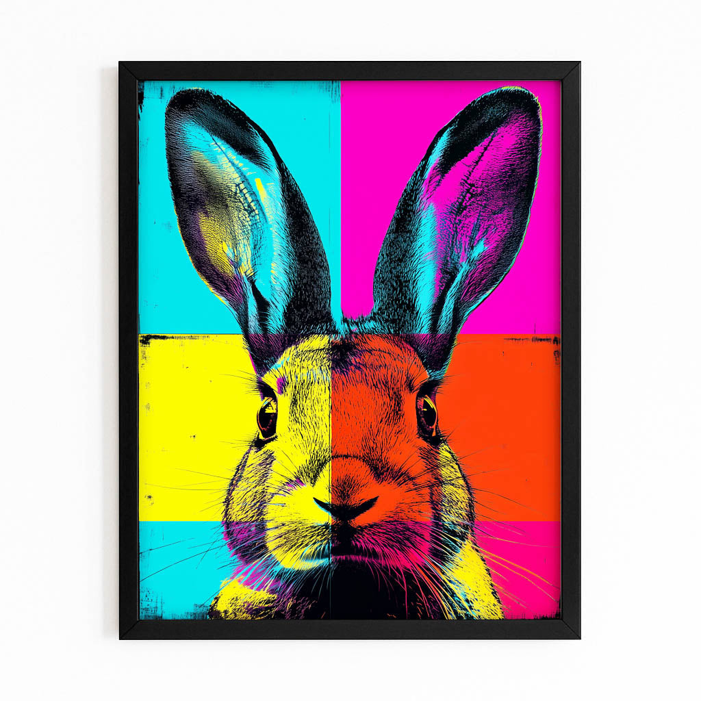 Pop Art Bunny Art – with Premium Black frame on white background