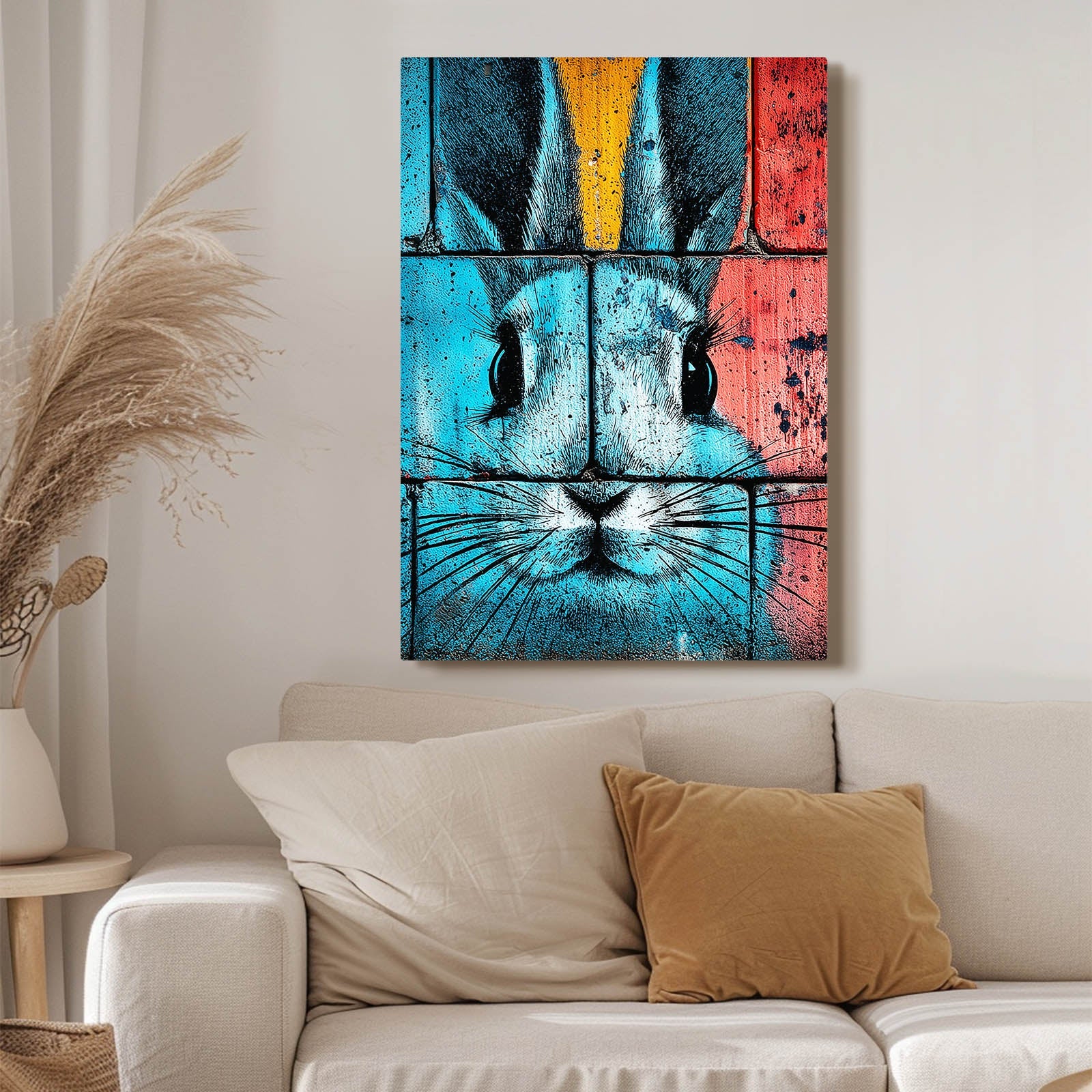 Pop Art Bunny Canvas – angled canvas view on white background