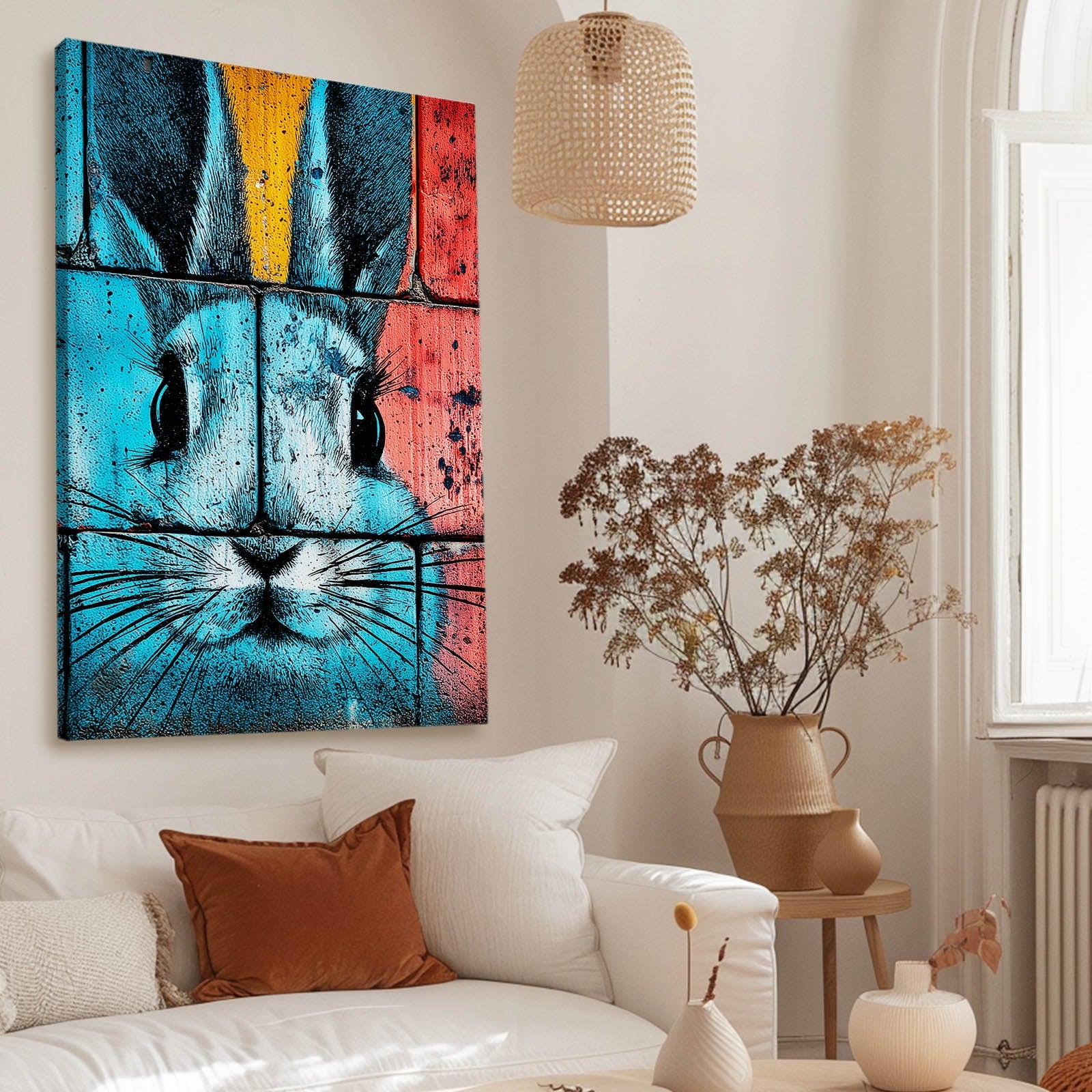 Pop Art Bunny Canvas – angled canvas view on white background