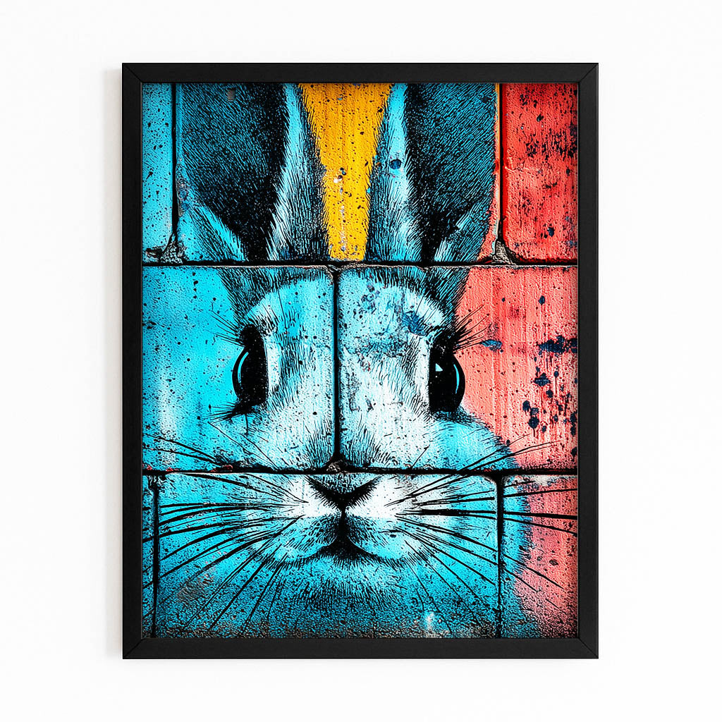 Pop Art Bunny Canvas – with Premium Black frame on white background