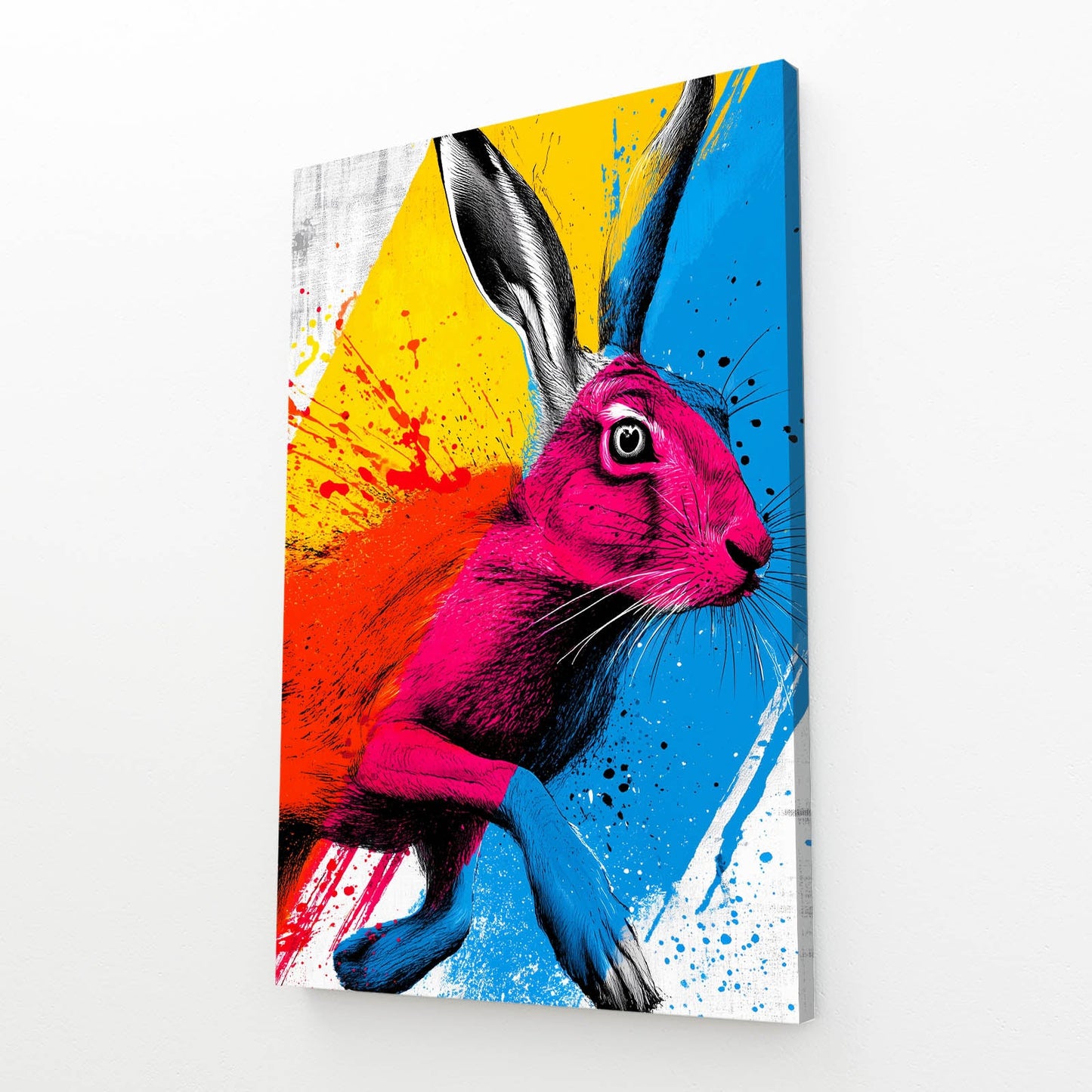Pop Art Bunny Wall Art – angled canvas view on white background