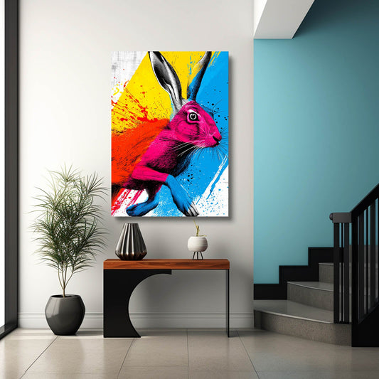 Pop Art Bunny Wall Art – angled canvas view on white background