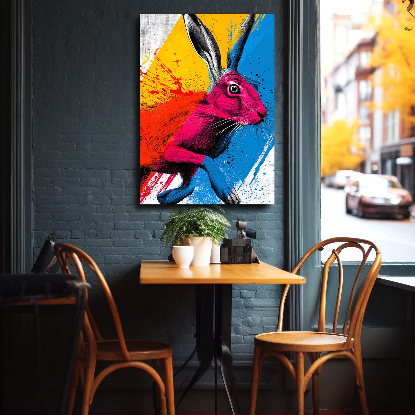 Pop Art Bunny Wall Art – angled canvas view on white background