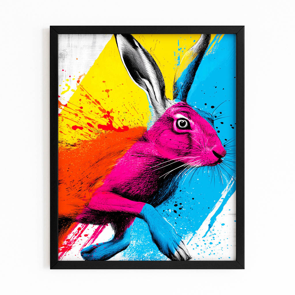 Pop Art Bunny Wall Art – with Premium Black frame on white background