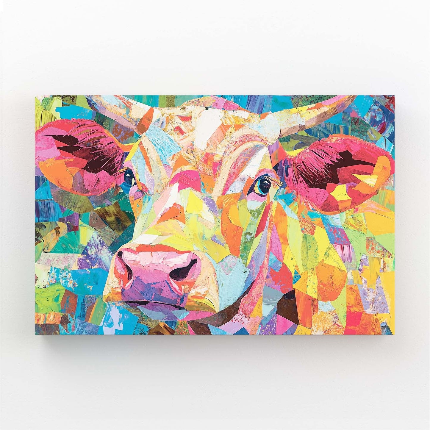 Pop Art Cow Canvas Art – angled canvas view on white background