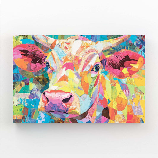 Pop Art Cow Canvas Art – angled canvas view on white background