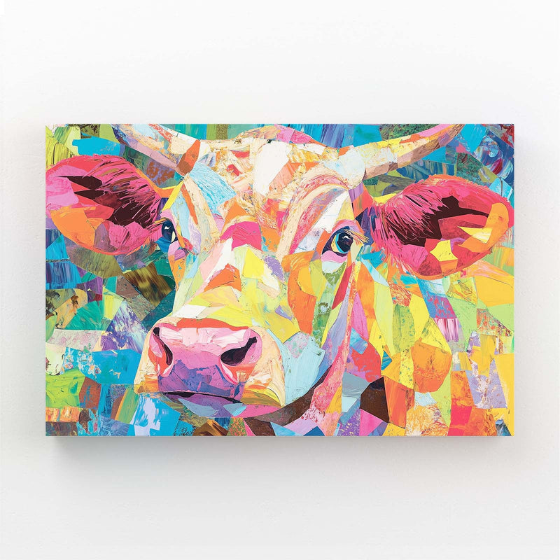 Pop Art Cow Canvas Art – angled canvas view on white background