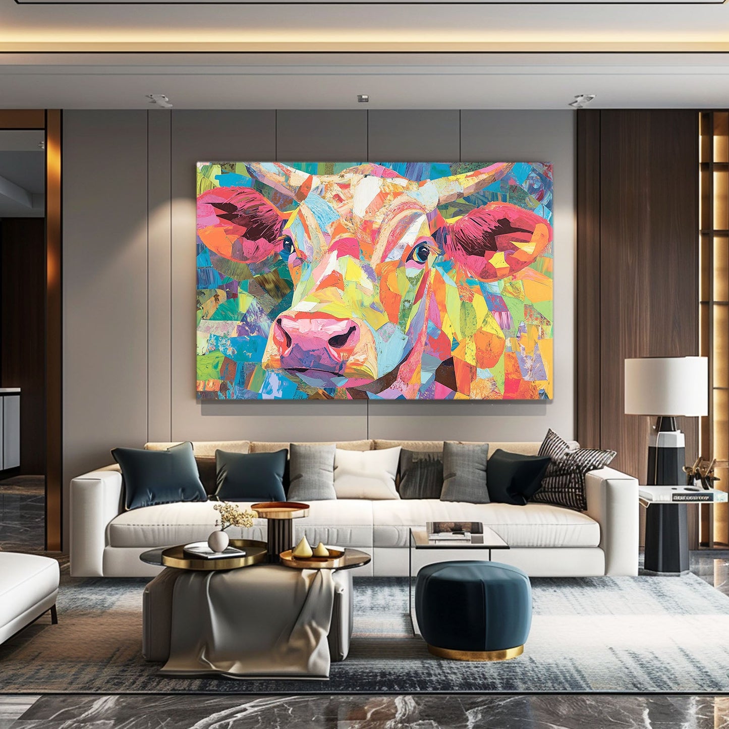 Pop Art Cow Canvas Art – angled canvas view on white background