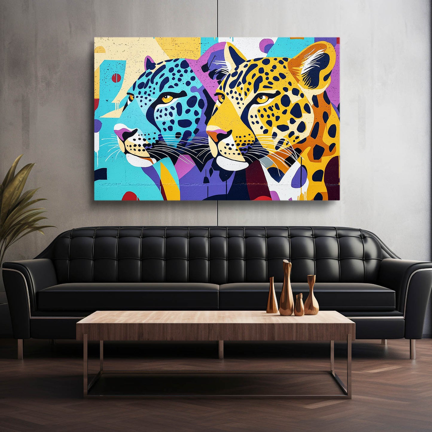 Pop Art Duo Leopard Wall Art – styled in a furnished interior
