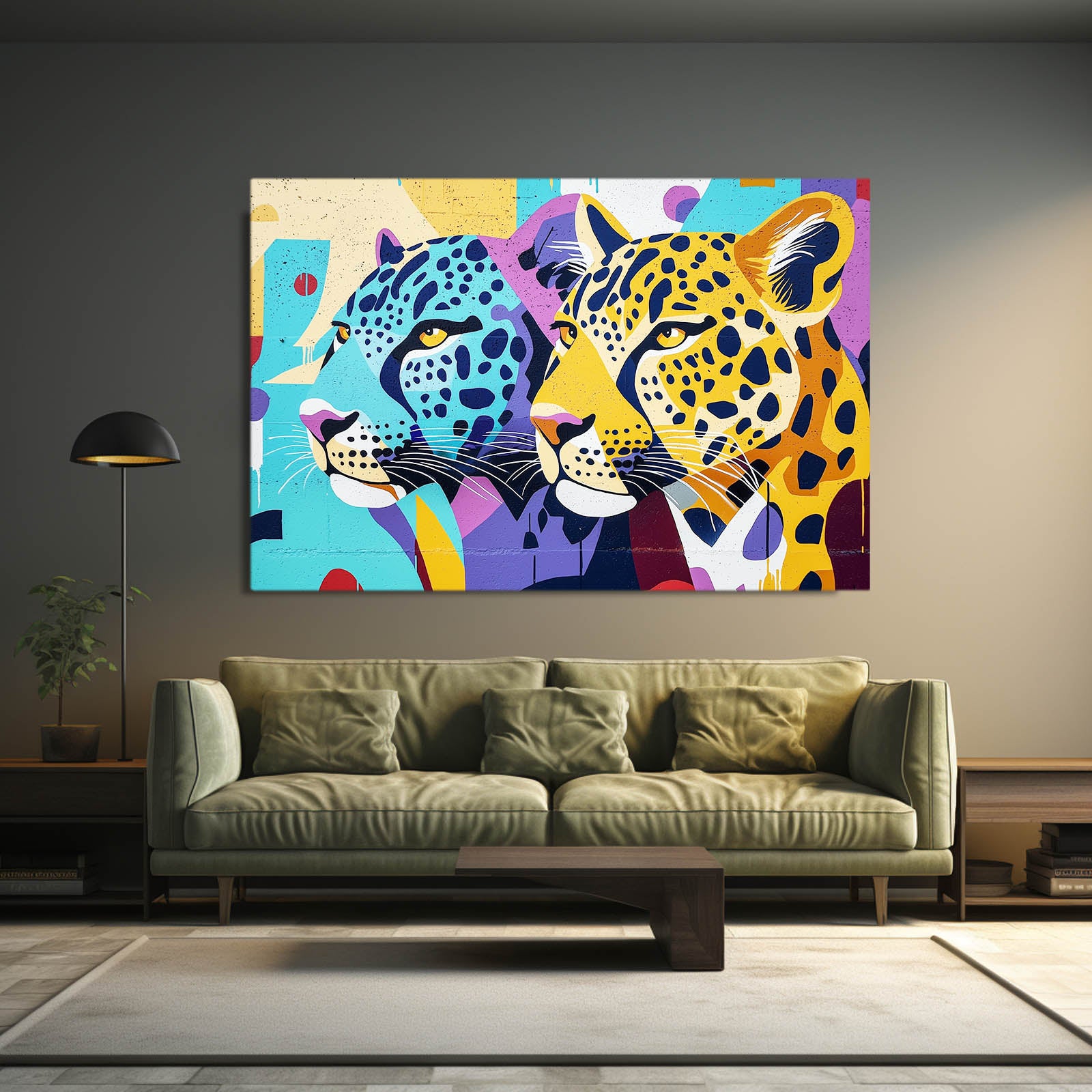 Pop Art Duo Leopard Wall Art – styled in a furnished interior