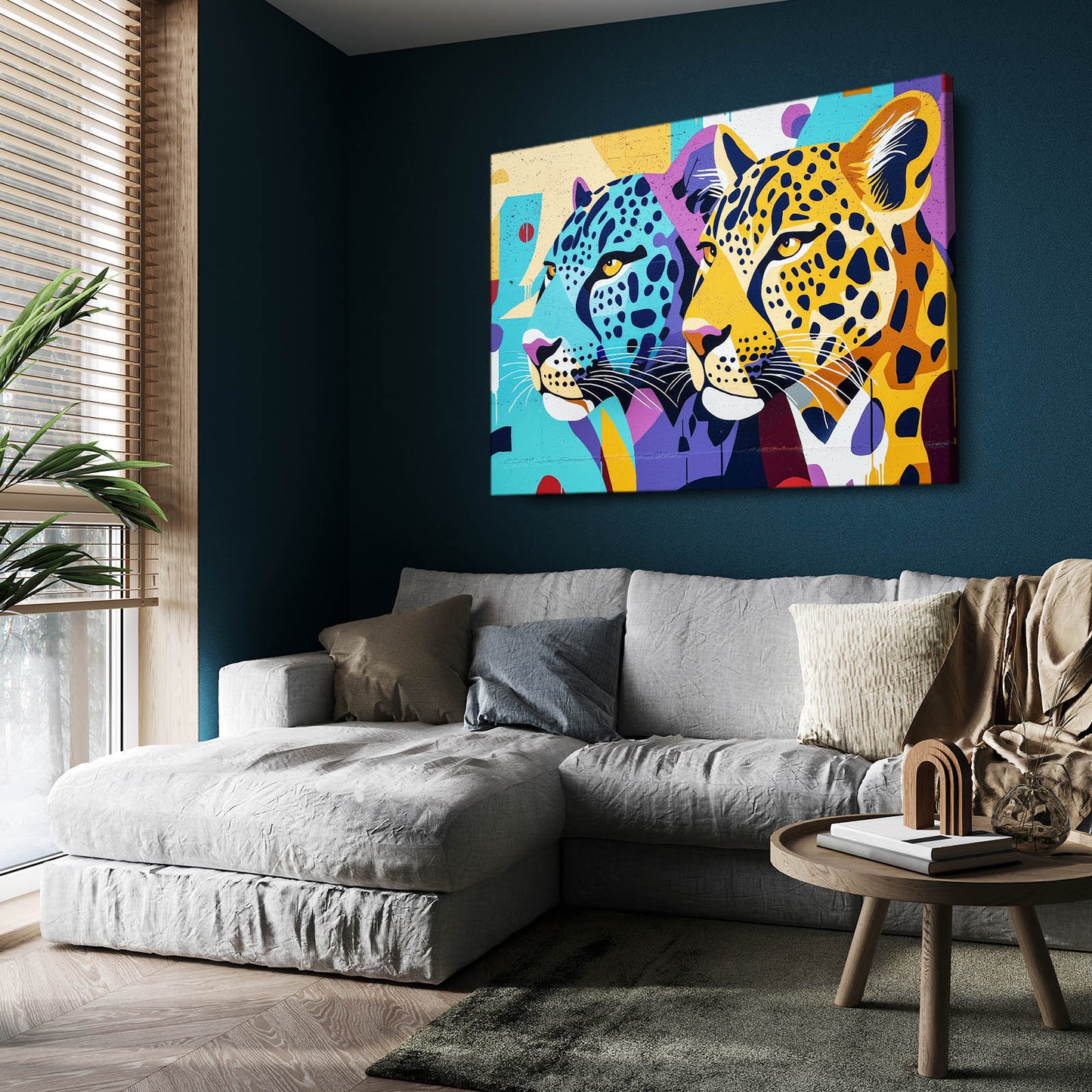 Pop Art Duo Leopard Wall Art – styled in a furnished interior