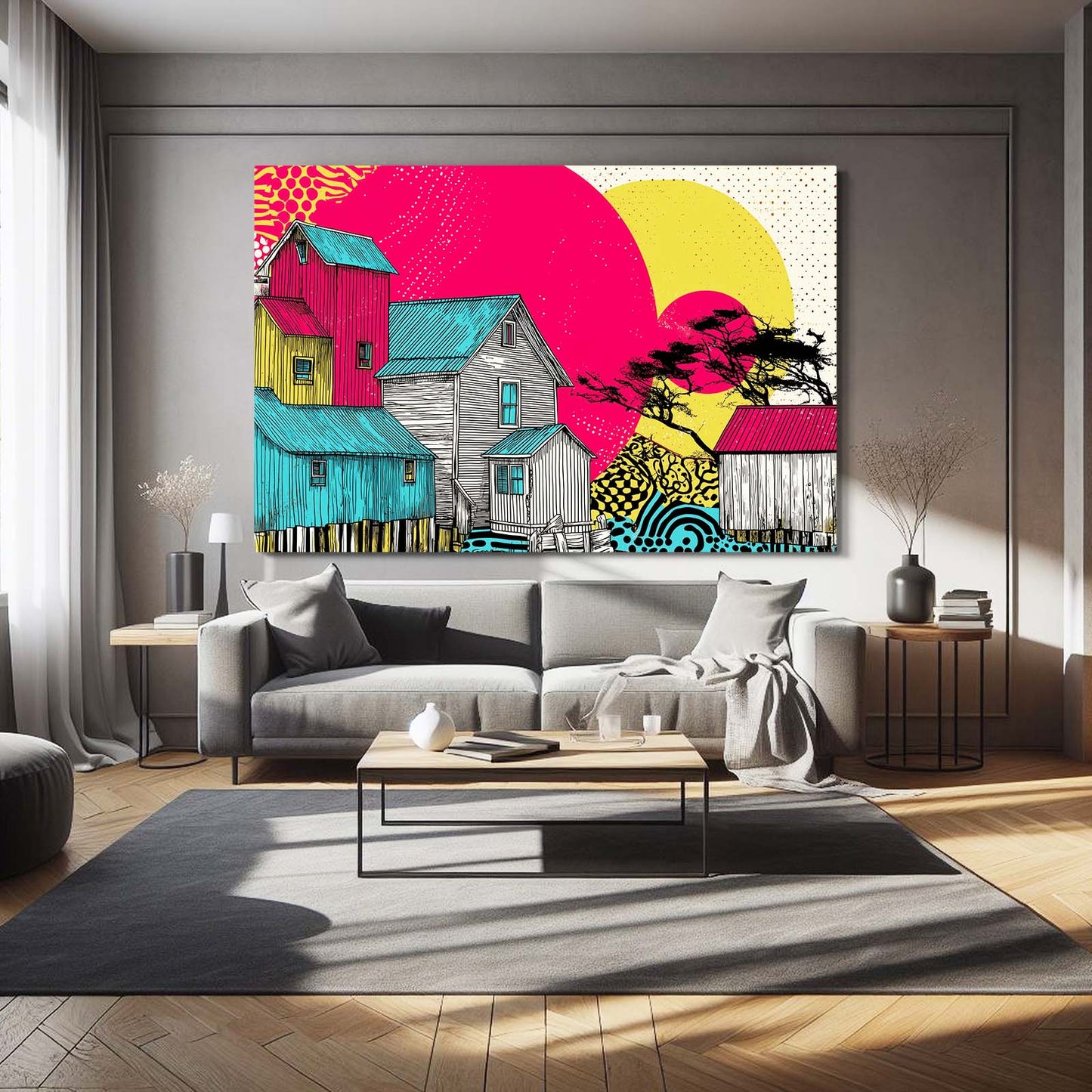 Pop Art Farmhouse Farmhouse Wall Art – styled in a furnished interior