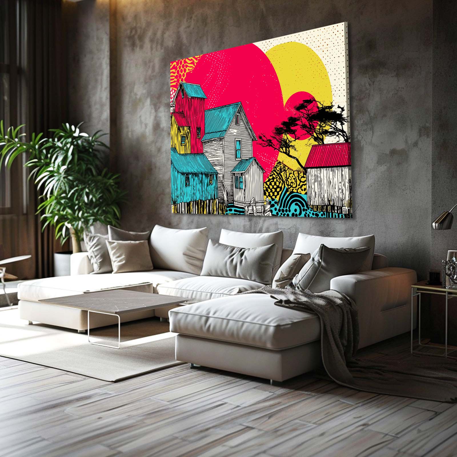 Pop Art Farmhouse Farmhouse Wall Art – styled in a furnished interior