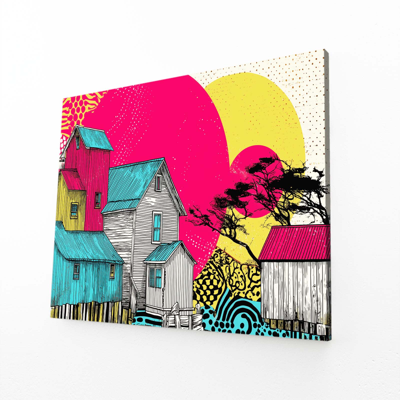Pop Art Farmhouse Farmhouse Wall Art – angled canvas view on white background