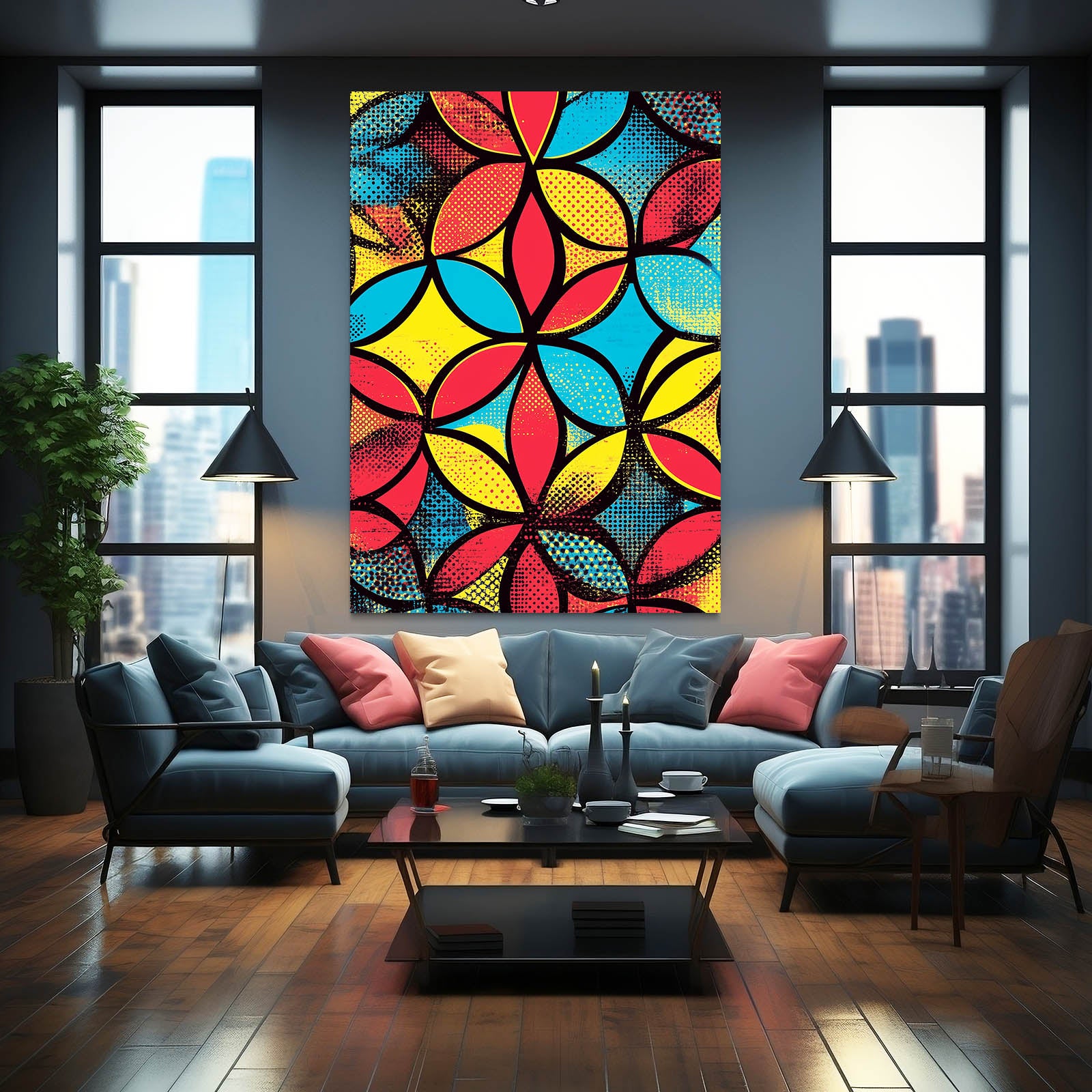 Pop Art Geometry Flower Of Life Wall Decor – styled in a furnished interior