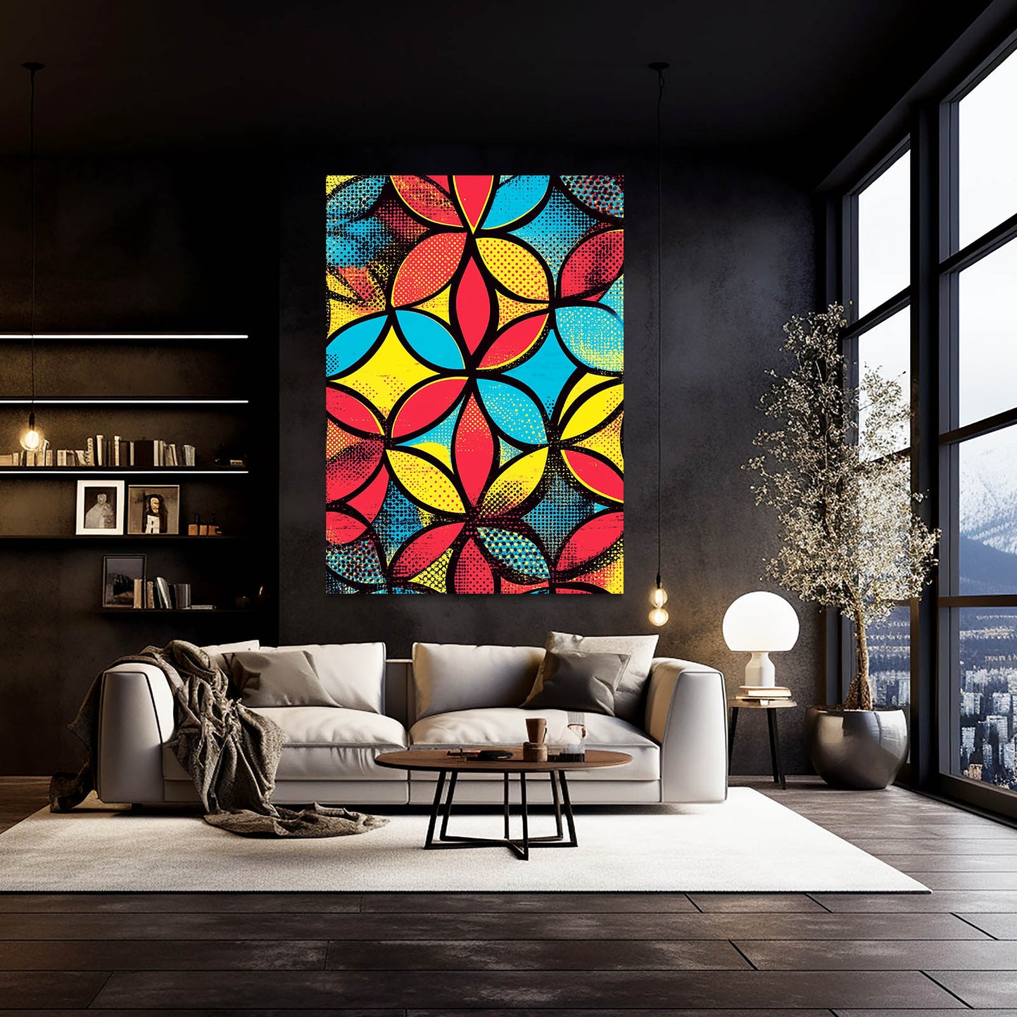 Pop Art Geometry Flower Of Life Wall Decor – styled in a furnished interior