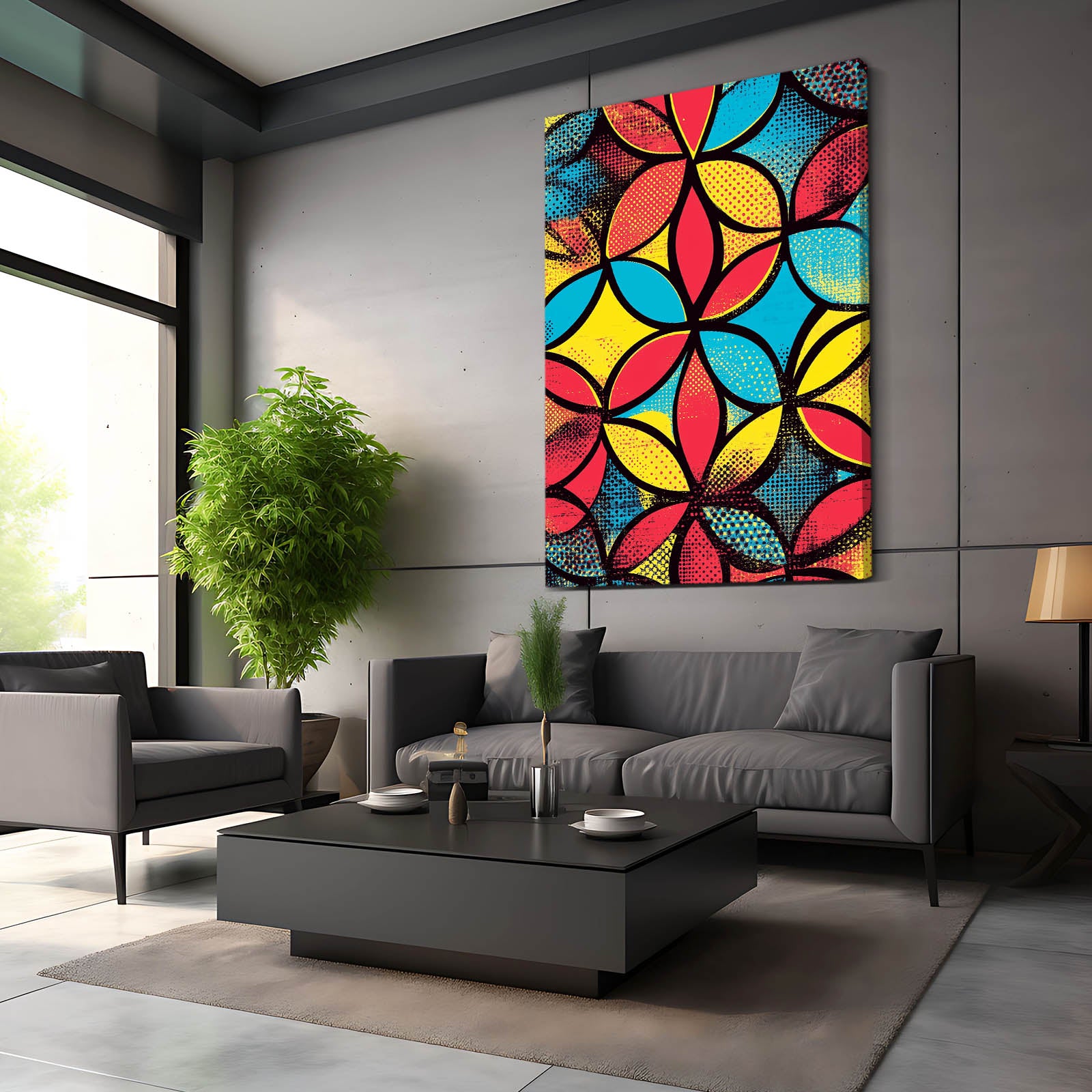 Pop Art Geometry Flower Of Life Wall Decor – styled in a furnished interior
