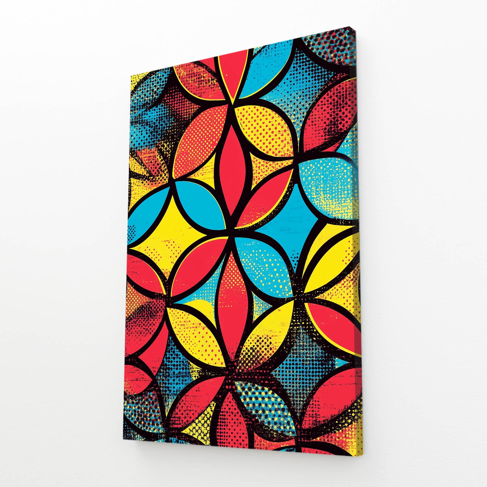 Pop Art Geometry Flower Of Life Wall Decor – angled canvas view on white background