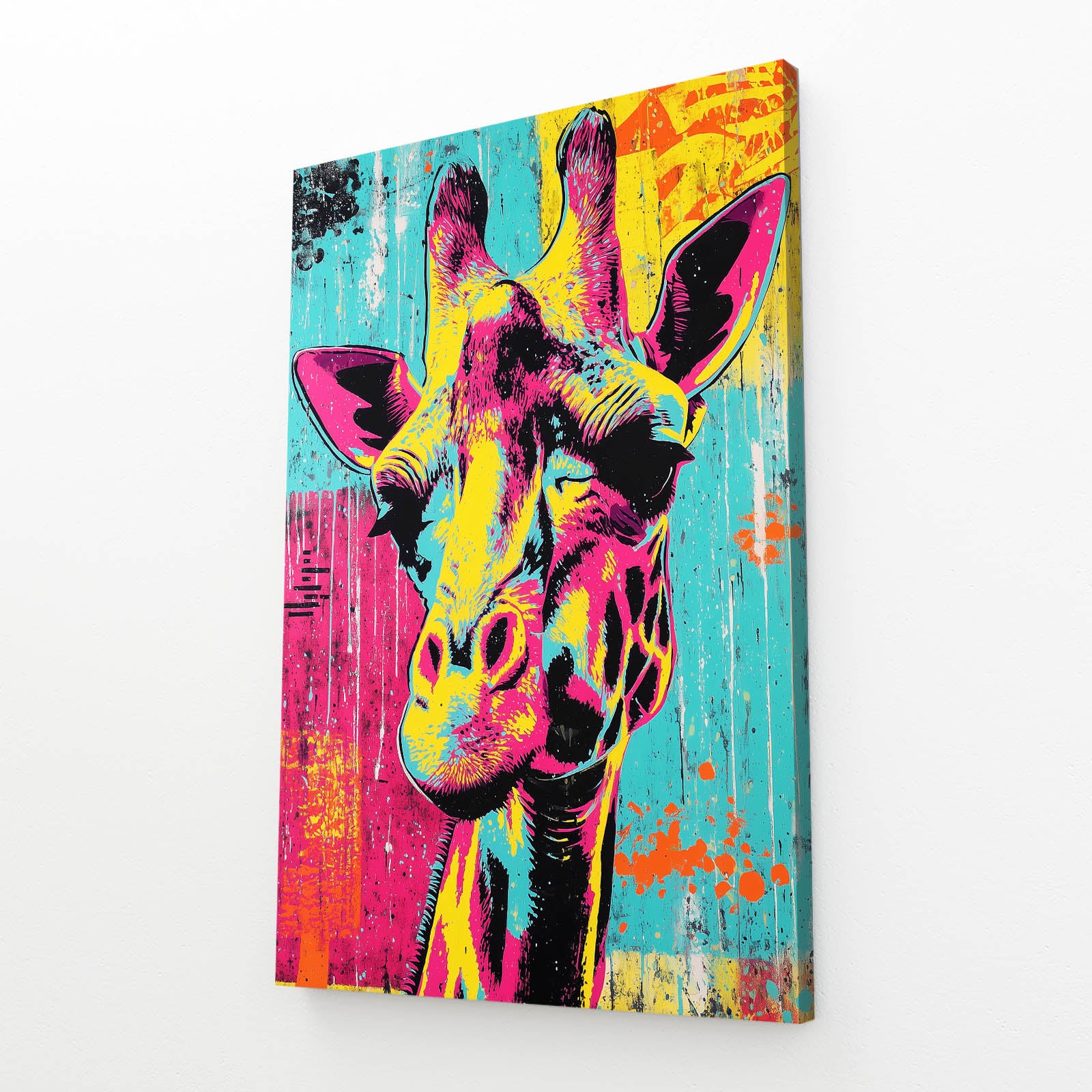 Colorful abstract giraffe painting on a white background