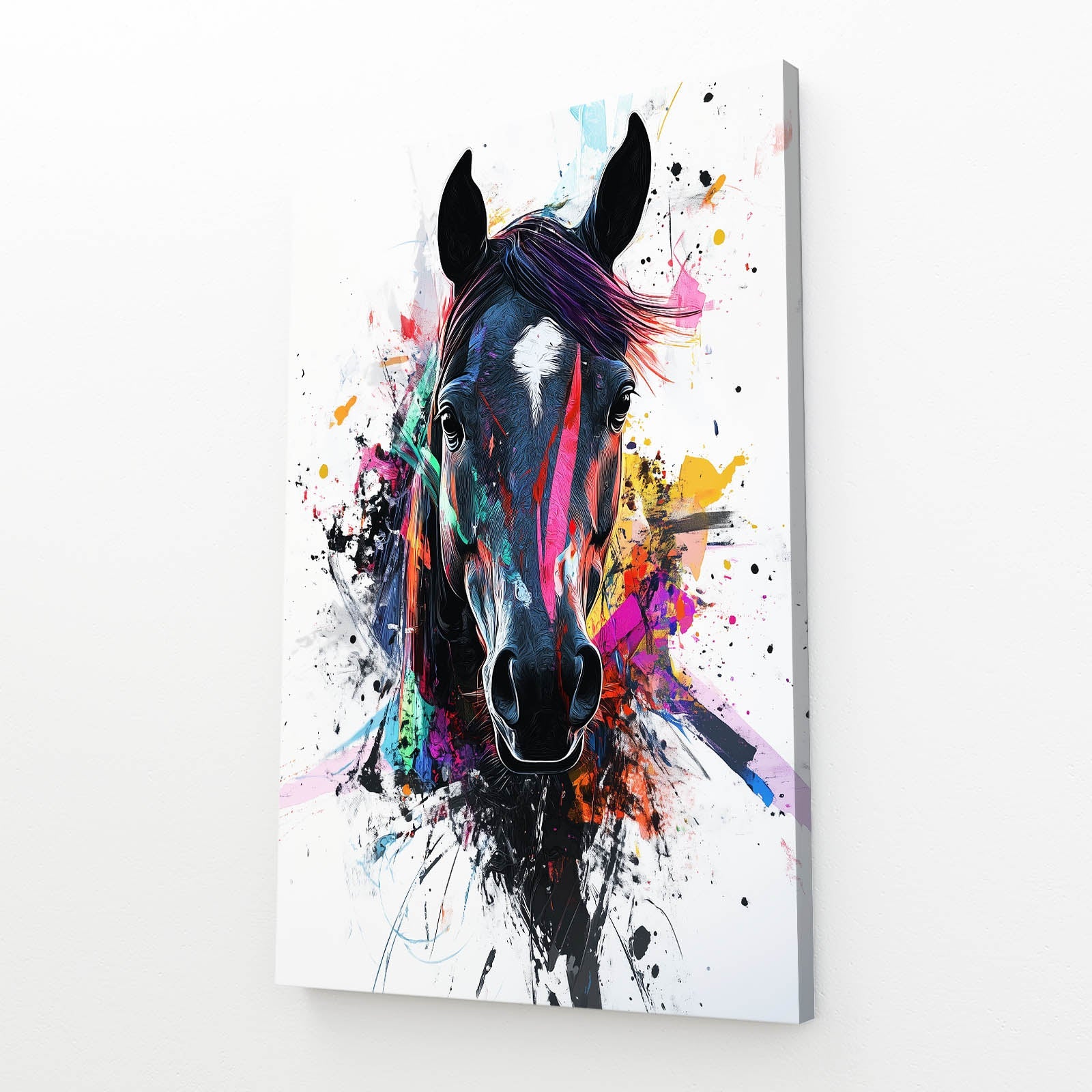 Pop Art Horse Artwork – angled canvas view on white background
