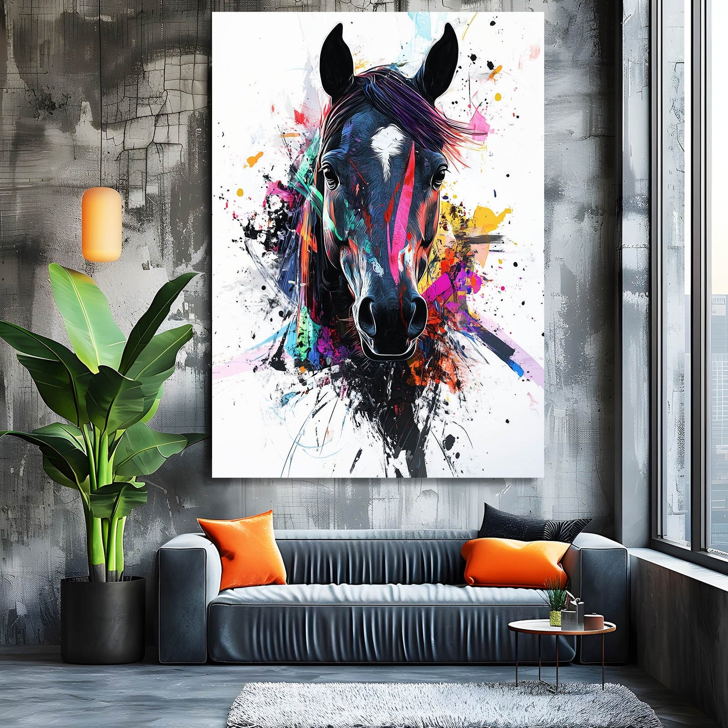 Pop Art Horse Artwork – angled canvas view on white background
