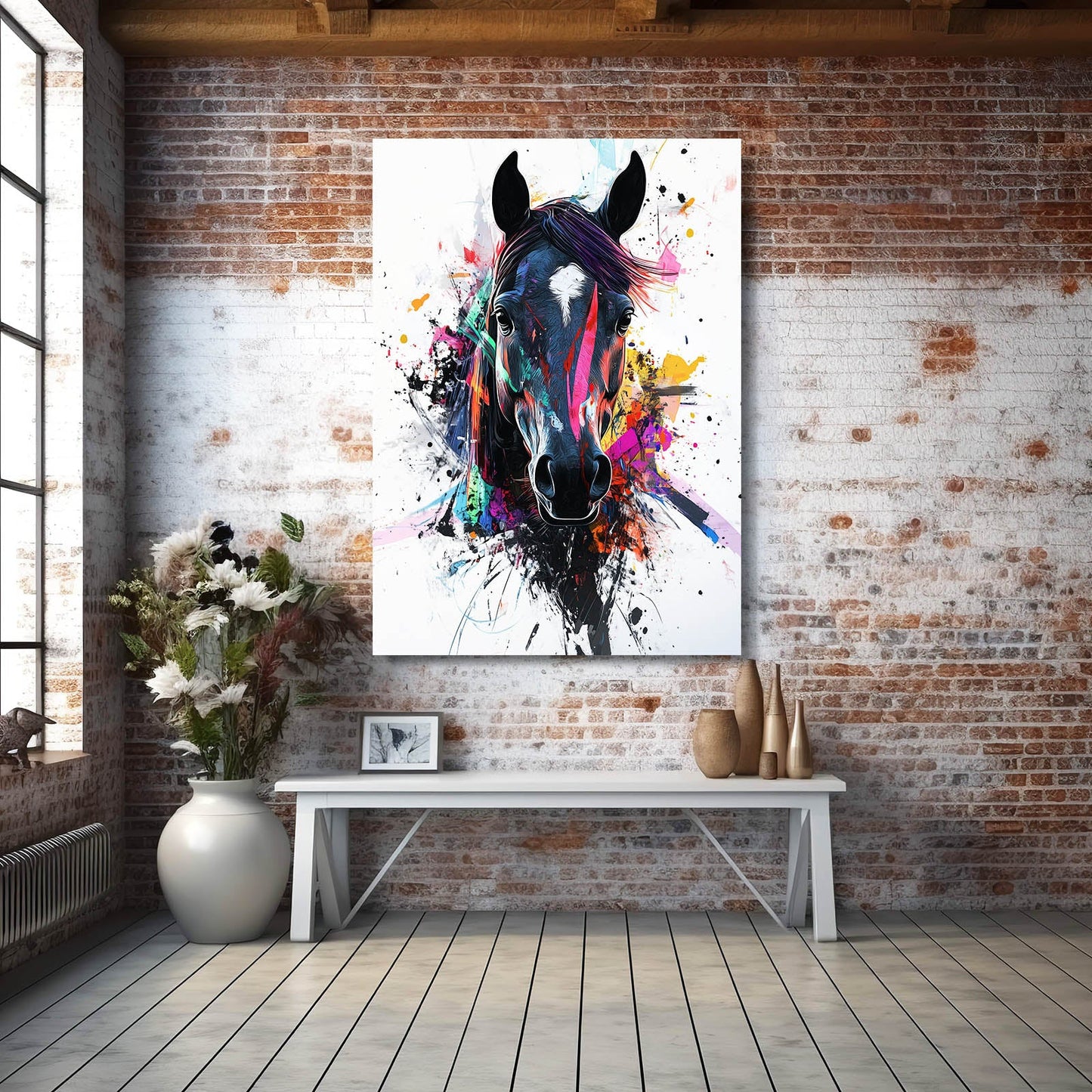 Pop Art Horse Artwork – angled canvas view on white background