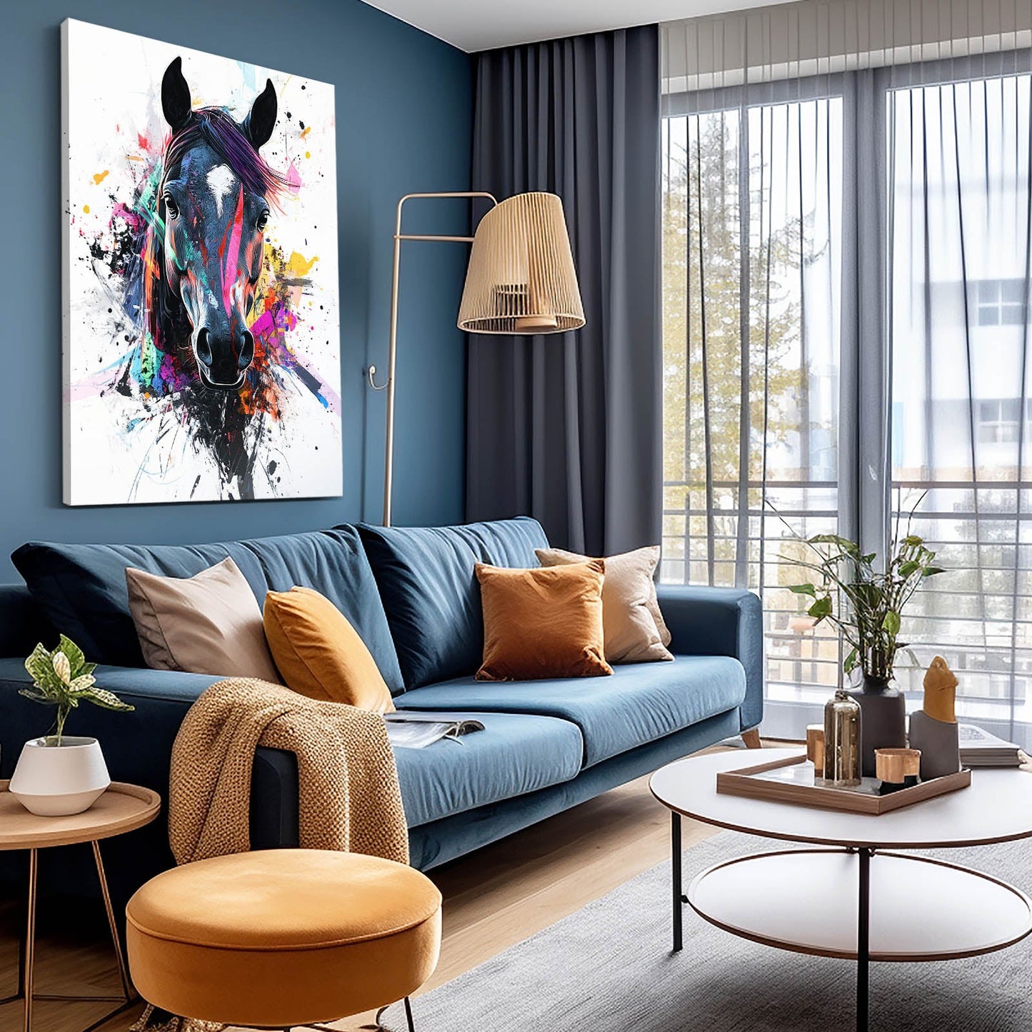 Pop Art Horse Artwork – angled canvas view on white background