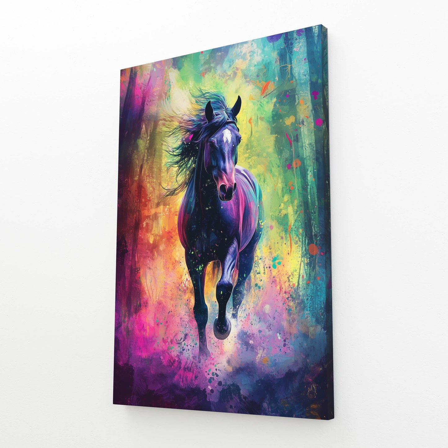 Pop Art Horse Wall Art – angled canvas view on white background