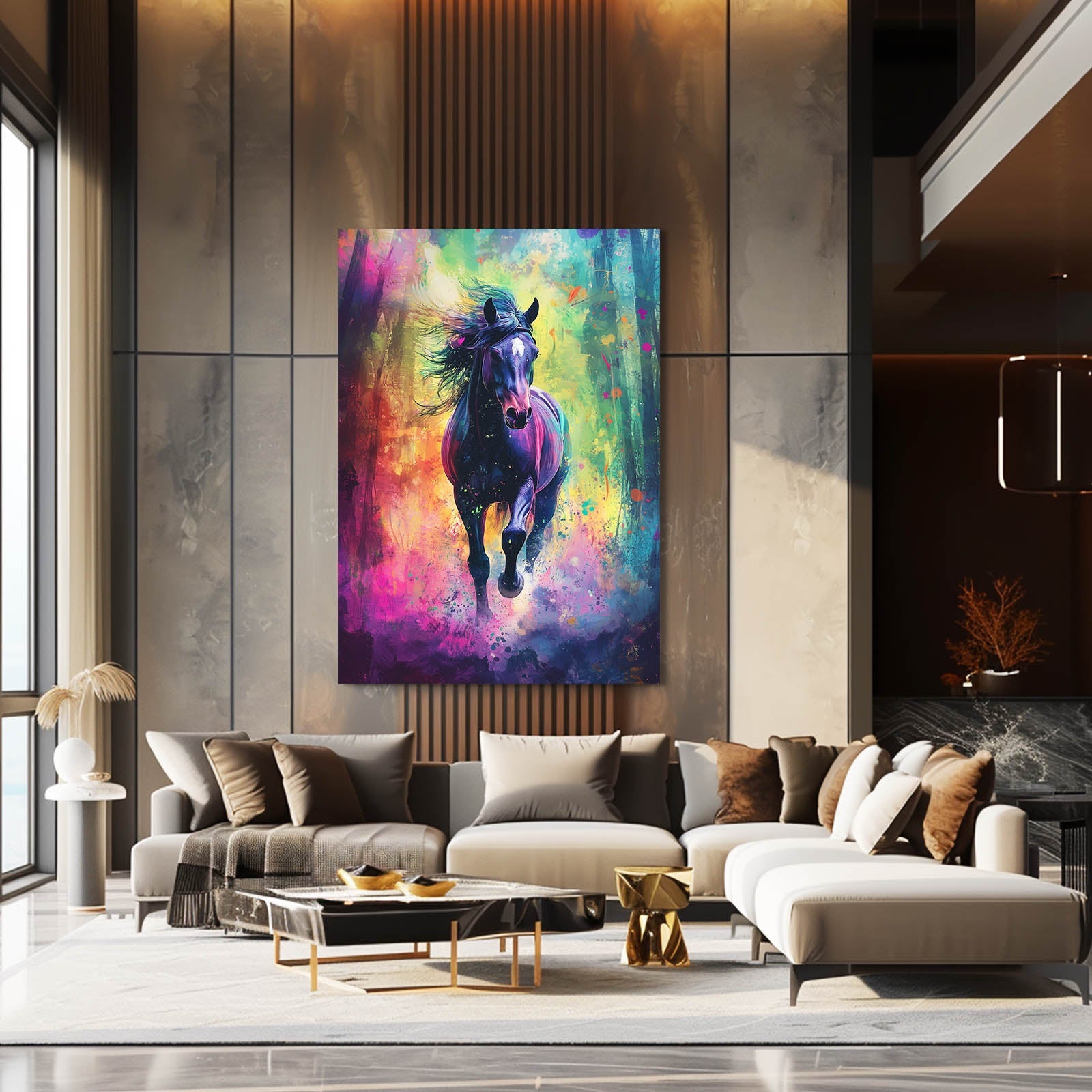 Pop Art Horse Wall Art – angled canvas view on white background