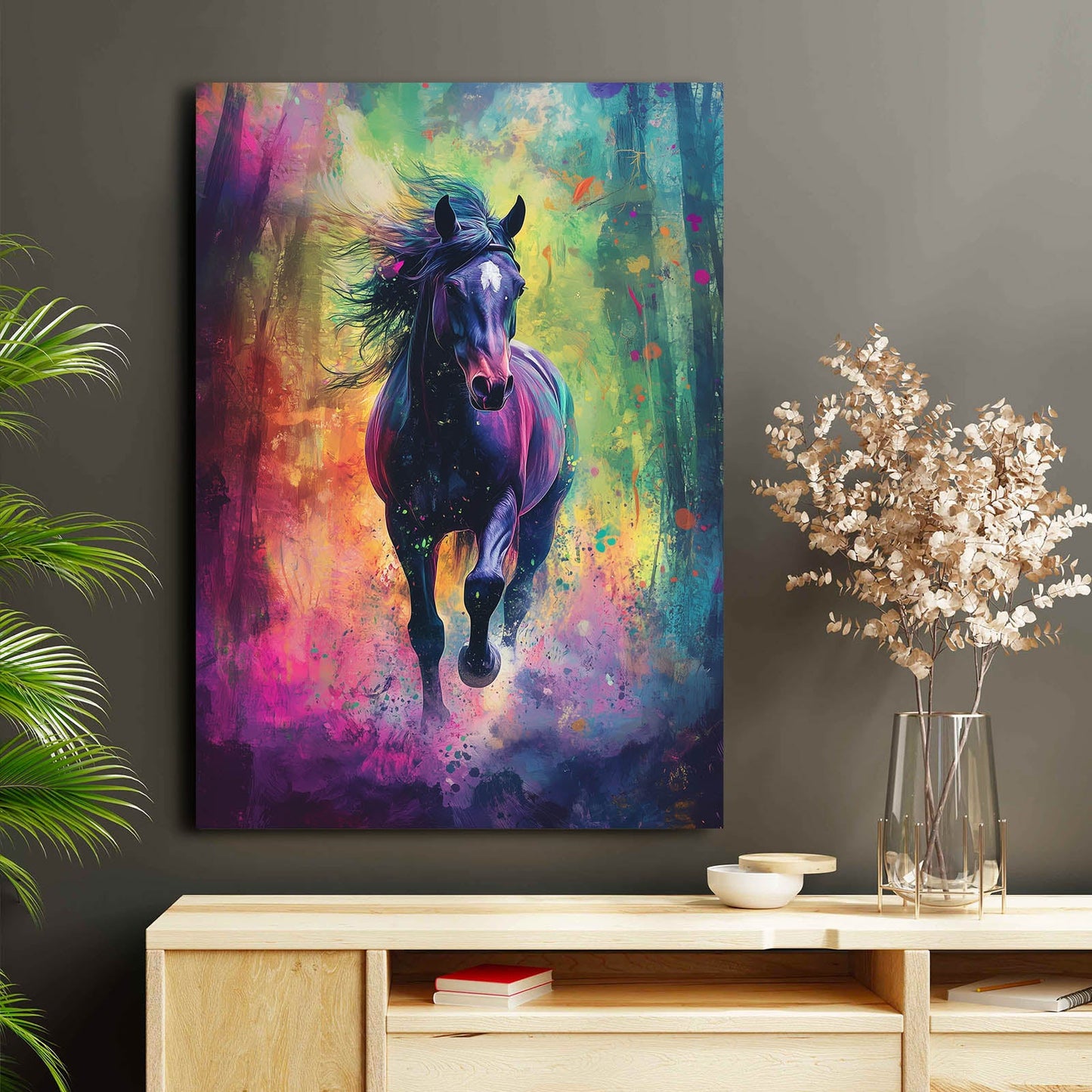 Pop Art Horse Wall Art – angled canvas view on white background