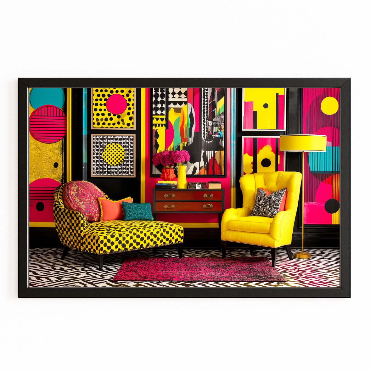 Pop Art Interior Farmhouse Prints – with Premium Black frame on white background