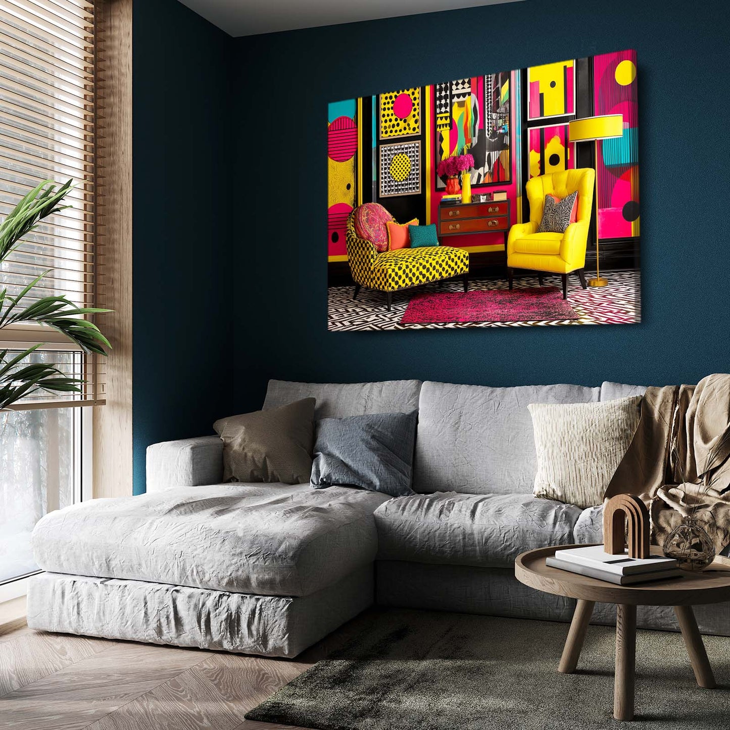 Pop Art Interior Farmhouse Prints – styled in a furnished interior