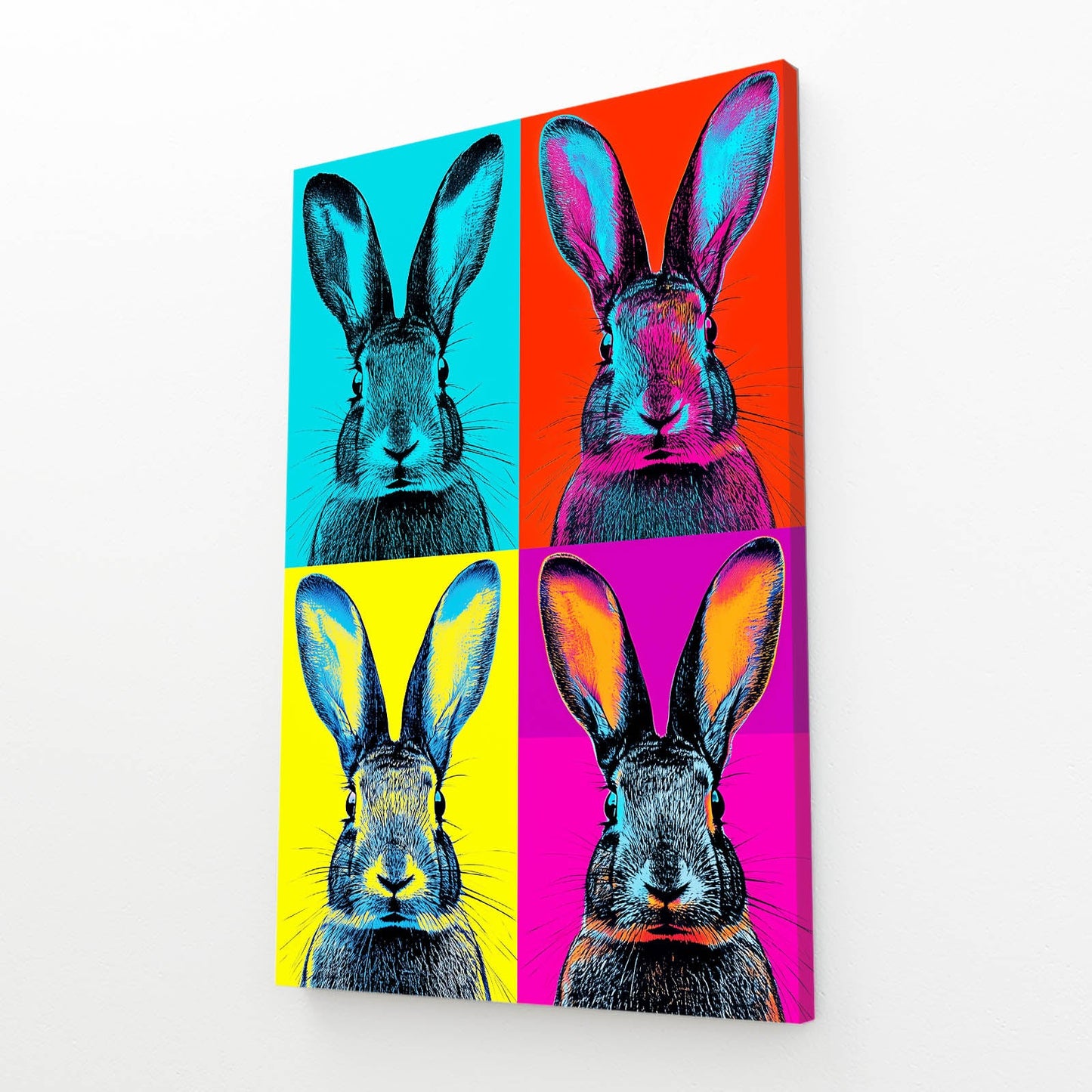 Pop Art Rabbit Canvas Art – angled canvas view on white background