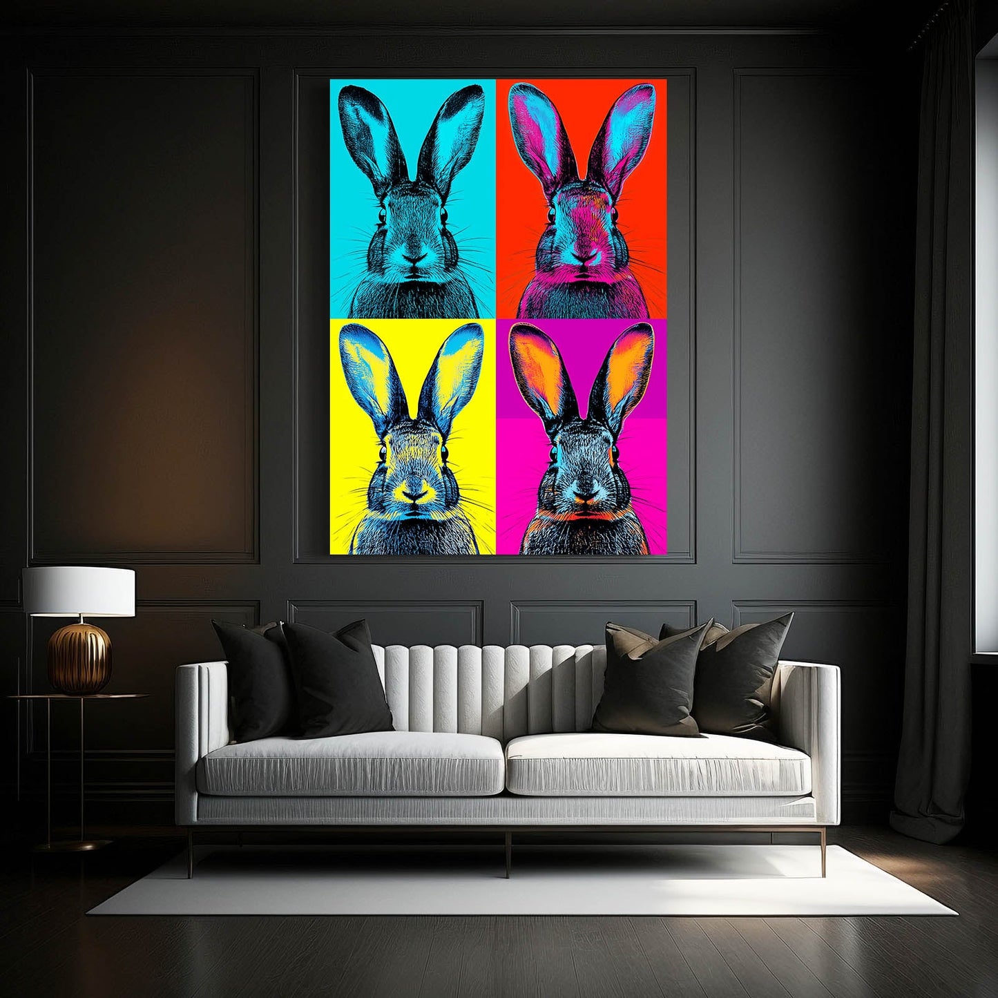 Pop Art Rabbit Canvas Art – angled canvas view on white background