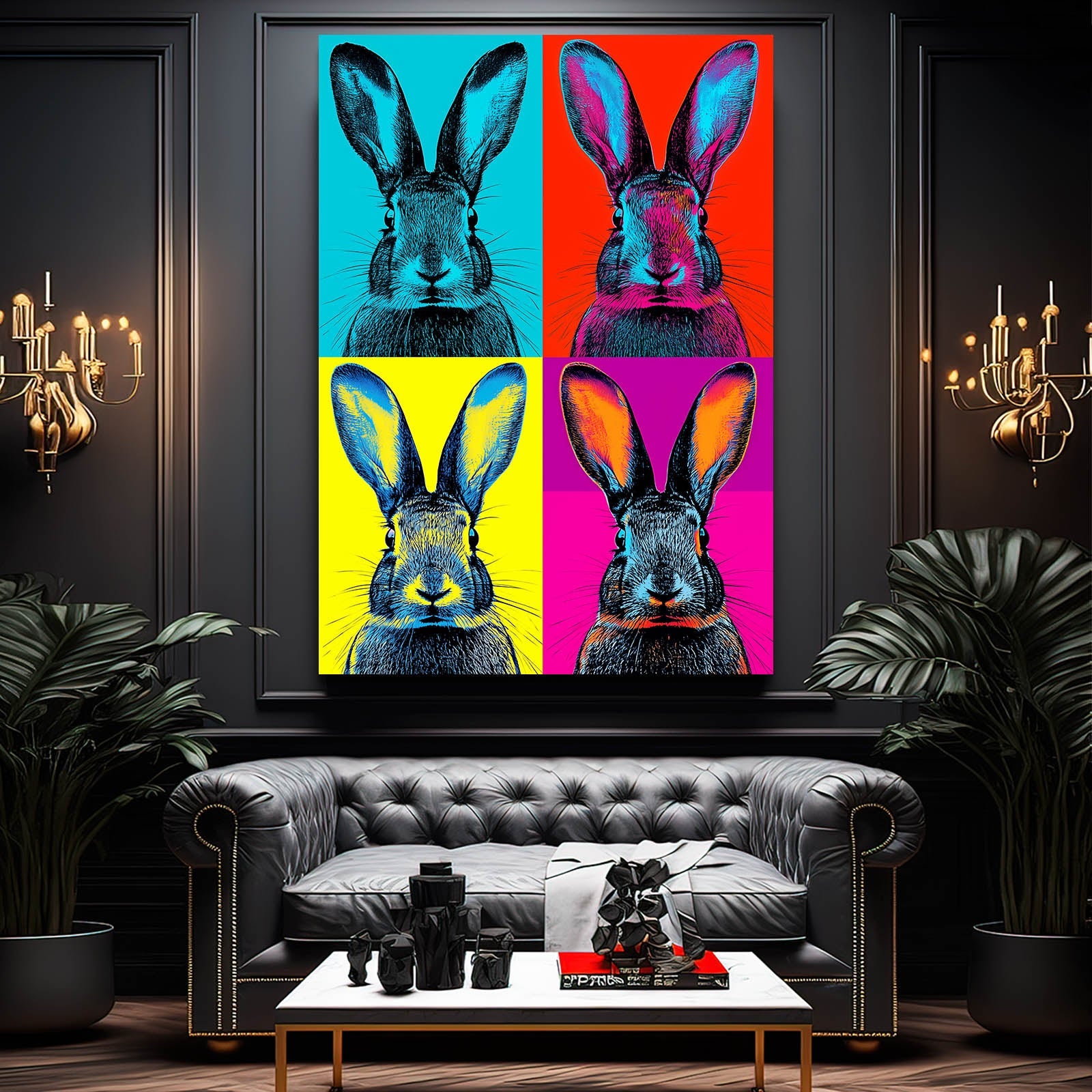 Pop Art Rabbit Canvas Art – angled canvas view on white background