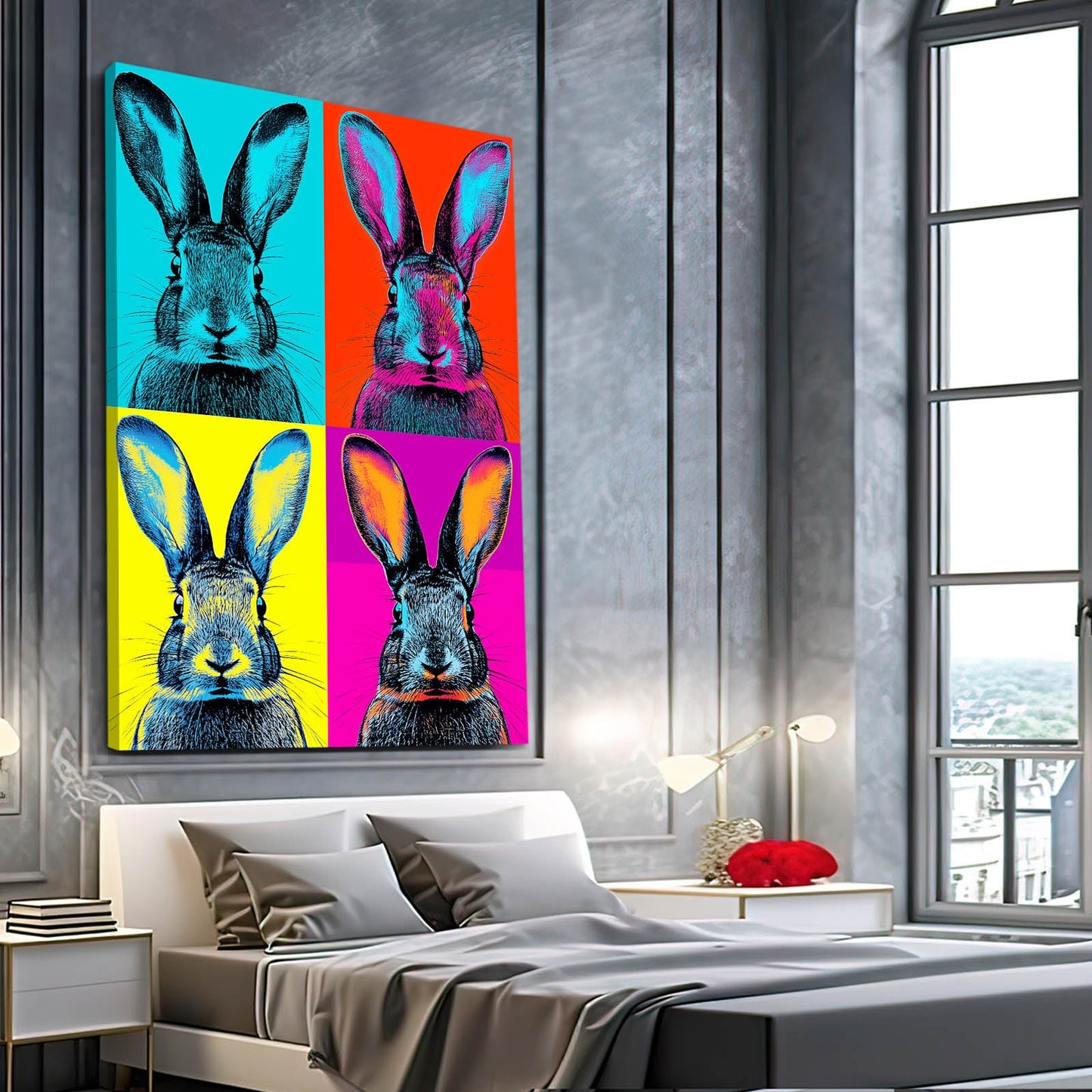 Pop Art Rabbit Canvas Art – angled canvas view on white background