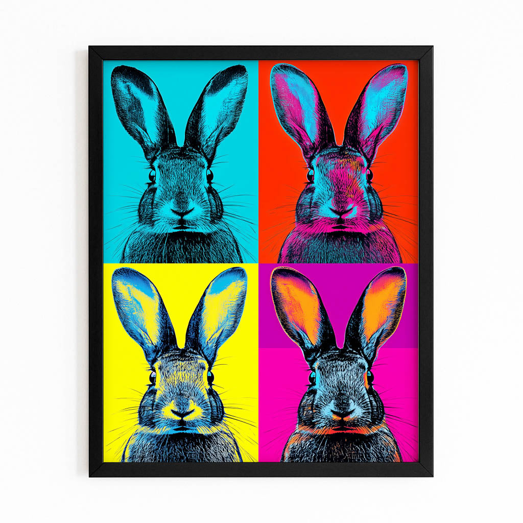Pop Art Rabbit Canvas Art – with Premium Black frame on white background