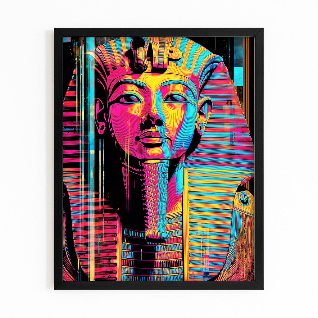 Pop Art Tutankhamun Egyptian Wall Art – with Premium Black frame on white background