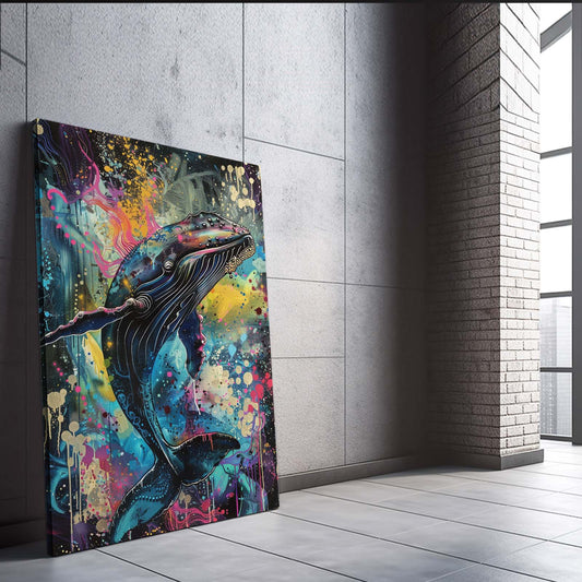 Pop Art Whale — abstract canvas print in blue tones, view 3