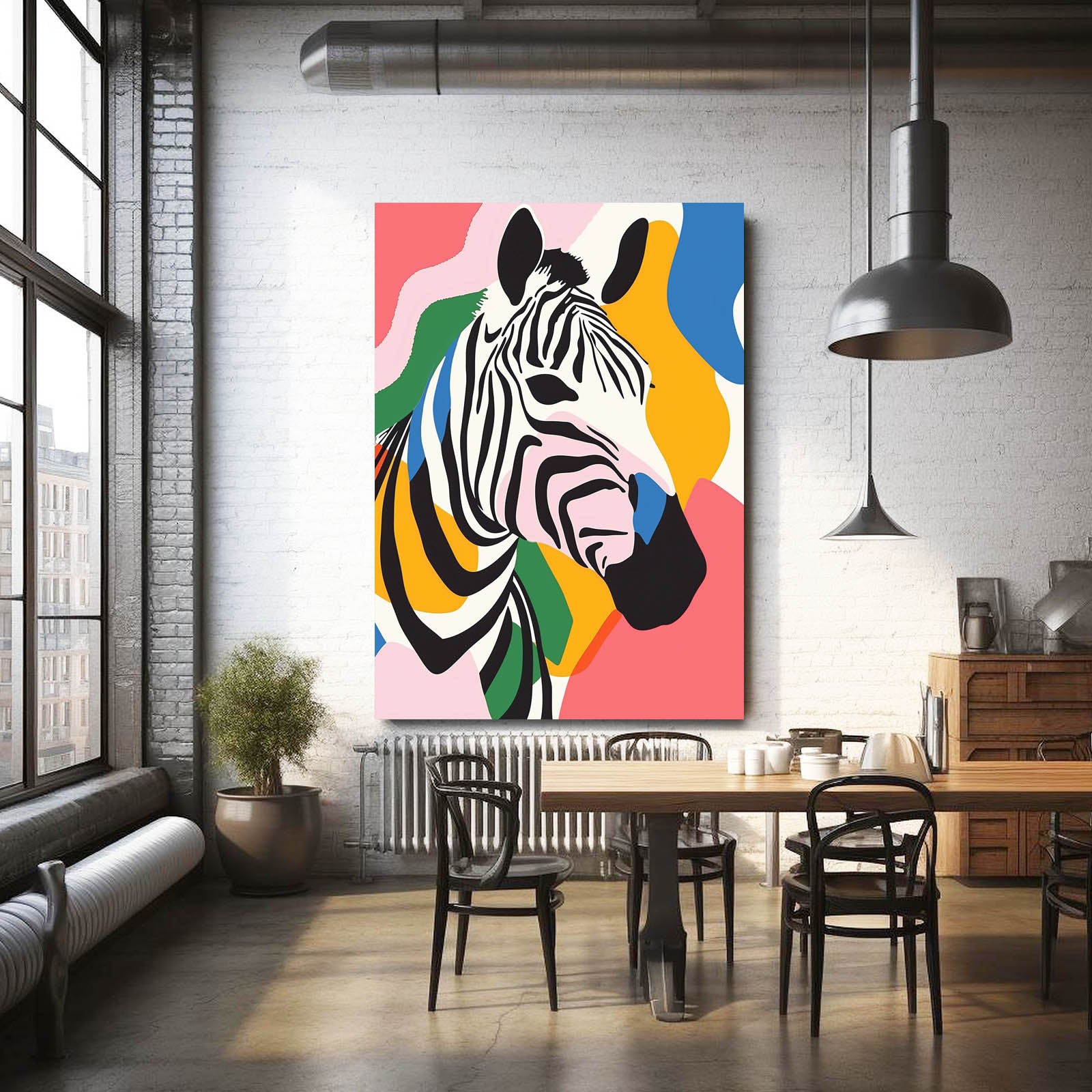 Pop Art Zebra Art – styled in a furnished interior