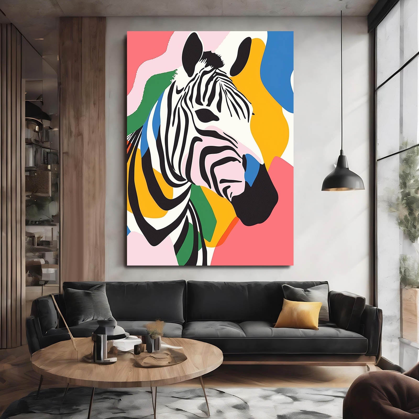 Pop Art Zebra Art – styled in a furnished interior