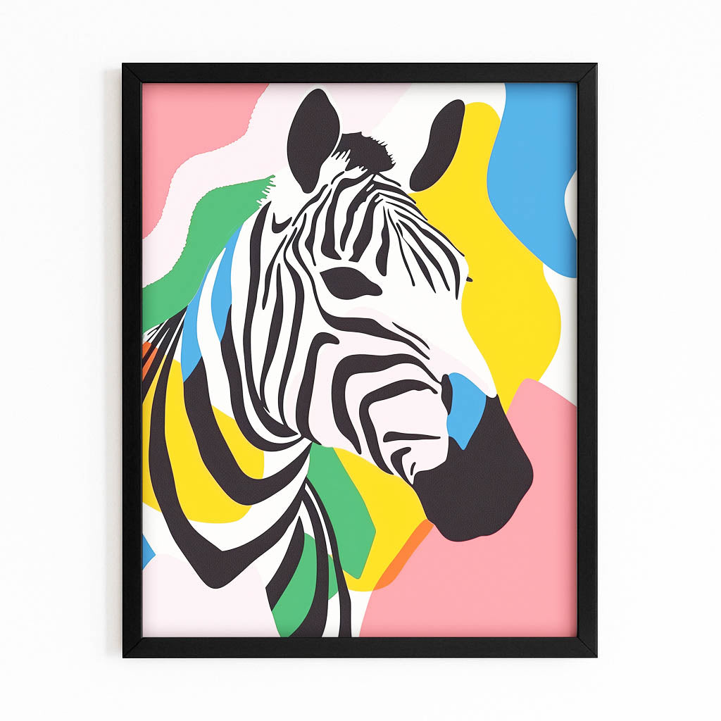 Pop Art Zebra Art – with Premium Black frame on white background