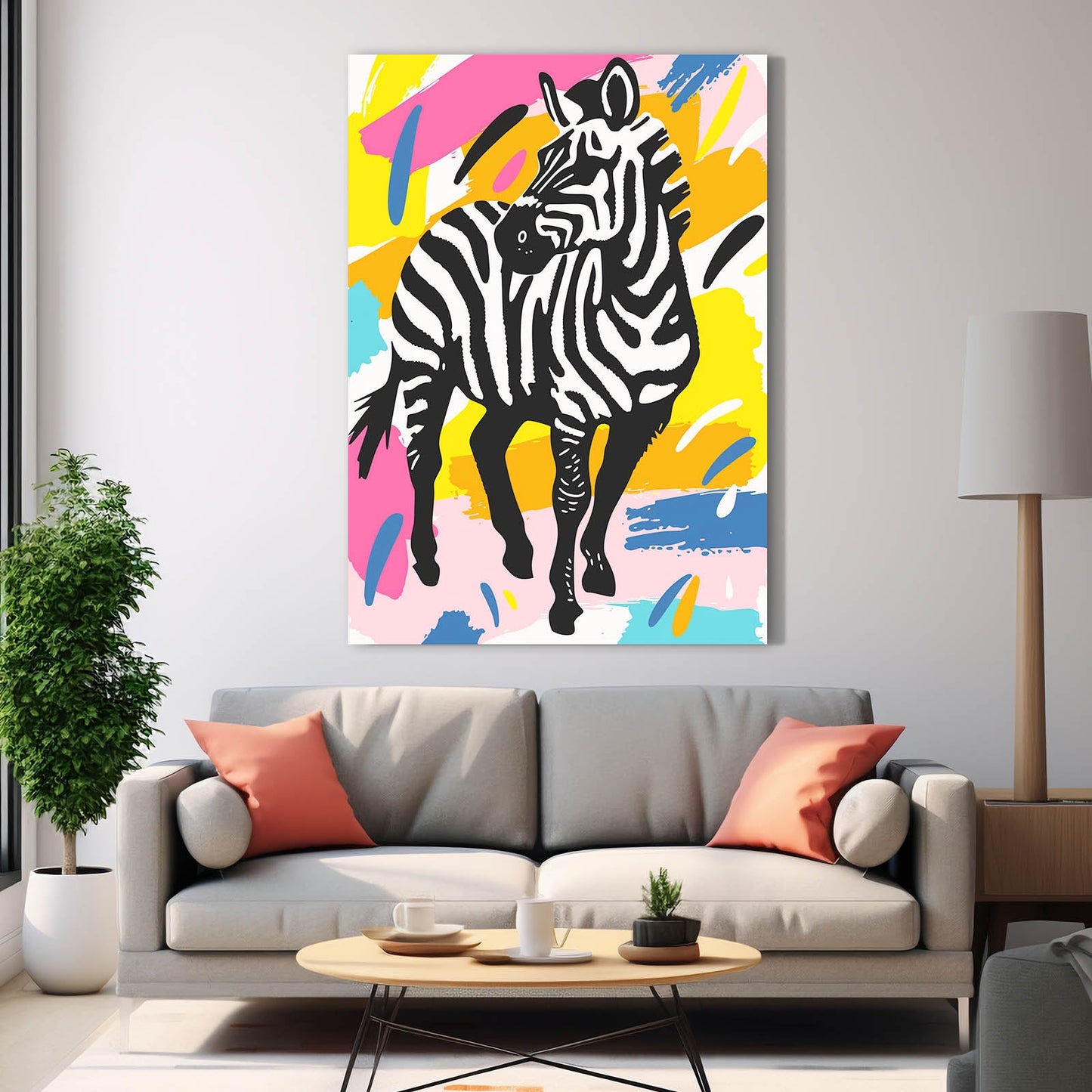 Pop Art Zebra Canvas – styled in a furnished interior